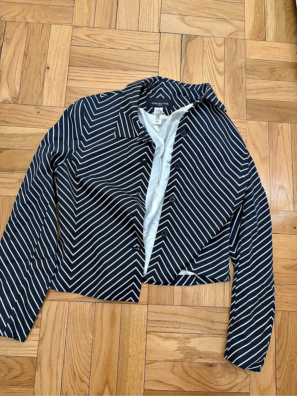 Jones New York Petite Geometric Blazer in Black & White Size 6P Like New